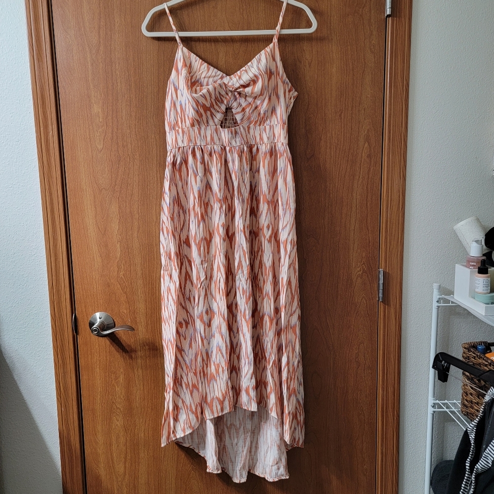 Nine West Patterned Cutout High Low Midi Dress Pink Size Medium